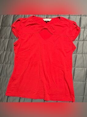 Red Bow-Accent Cap Sleeve Top by Royal Monk